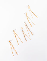 Gold Multi Chain Drop Earring 3-Pack - link has visual effect only