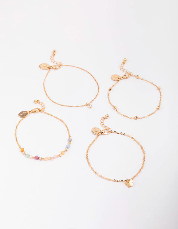 Gold Beaded Coin Bracelet 4-Pack