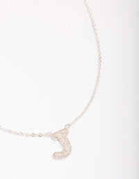 Letter J Silver Plated Pave Pendant Initial Necklace - link has visual effect only