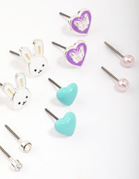 Kids Silver Easter Bunny & Heart Stud Earring 6-Pack - link has visual effect only