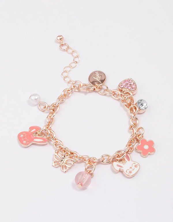 Kids Rose Gold Bunny Charm Bracelet