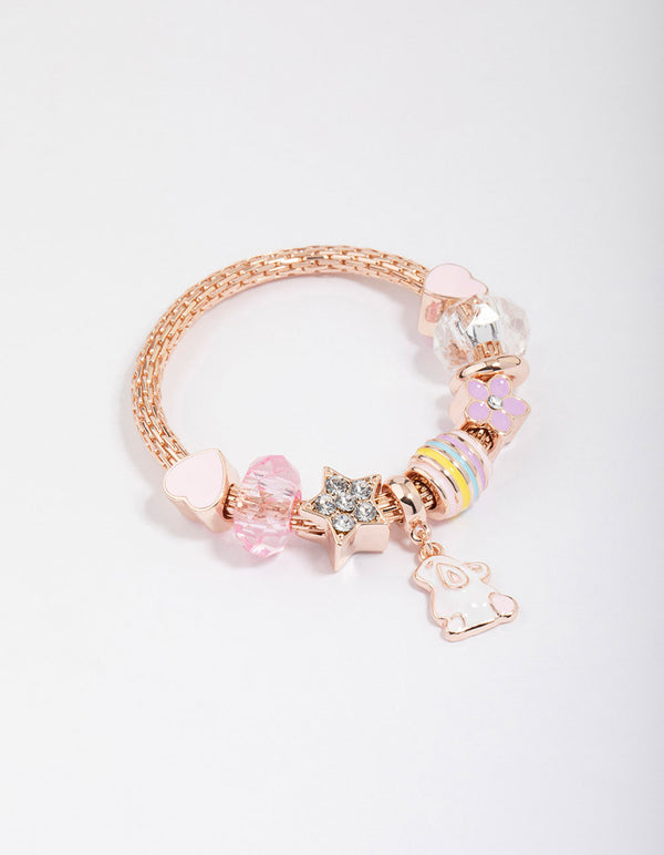 Kids Rose Gold Easter Bunny Charm Stretch Bracelet