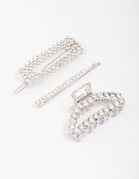 Silver Mixed Diamante Hair Claw Clip 3-Pack - link has visual effect only