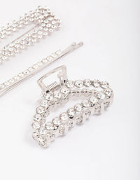 Silver Mixed Diamante Hair Claw Clip 3-Pack - link has visual effect only