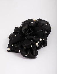 Black Large Chiffon Pearl Bow Hair Claw Clip - link has visual effect only