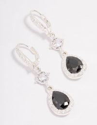 Rhodium Cubic Zirconia Black Pear Huggie Hoop Earrings - link has visual effect only