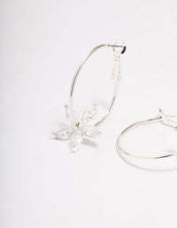 Silver Cubic Zirconia Flower Hoop Earrings - link has visual effect only