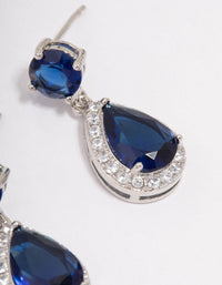 Silver Sapphire Stone Teardrop Drop Earrings - link has visual effect only