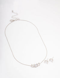 Rhodium Triple Diamante Necklace & Earring Jewellery Set - link has visual effect only