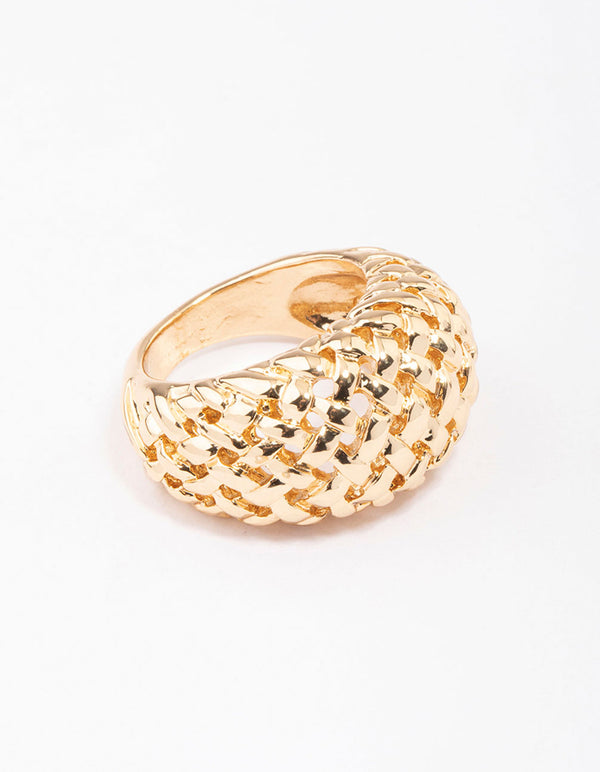 Gold Plated Woven Dome Cocktail Ring