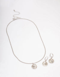 Rhodium Textured Coin Jewellery Set - link has visual effect only