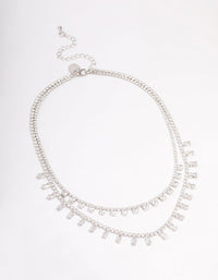 Silver Cubic Zirconia Round Baguette Layered Necklace - link has visual effect only