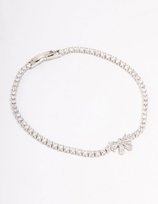 Rhodium Cubic Zirconia Round Bow Tennis Bracelet