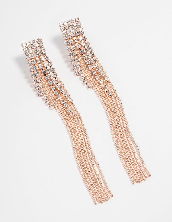 Rose Gold Diamante Cup Chain Drop Earrings