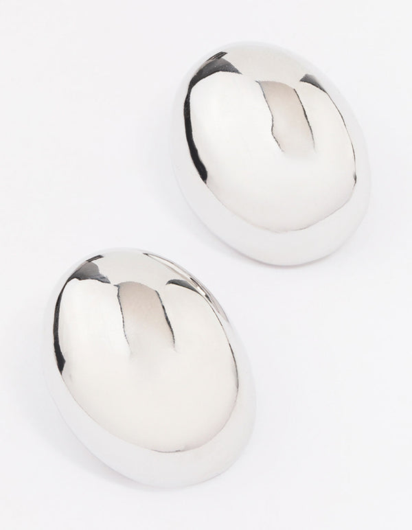 Rhodium Large Slide Oval Stud Earrings