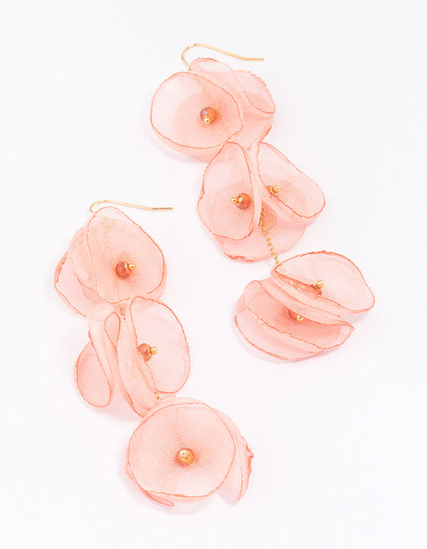 Gold Fabric Petal Drop Earrings