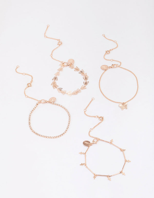 Rose Gold Butterfly Bracelet & Anklet 4-Pack