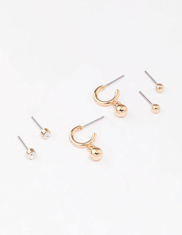 Gold Diamante Ball Hoop Earring 3-Pack