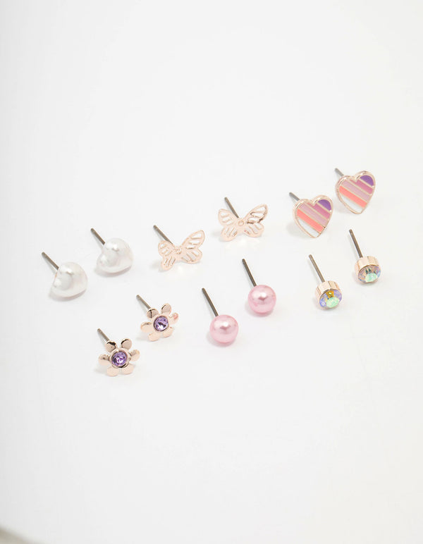 Kids Rose Gold Heart & Butterfly Stud Earring Pack