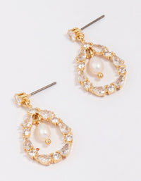 Gold Plated Marquise Encased Pearl Drop Earrings - link has visual effect only