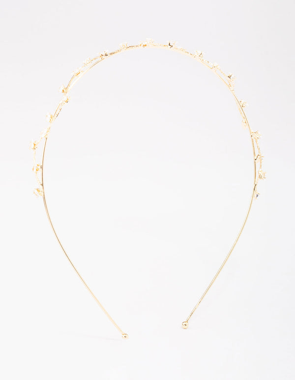 Gold Cubic Zirconia Dainty Vine Headband