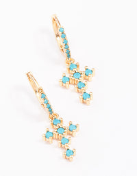 Gold Cubic Zirconia & Turqouise Cross Drop Earrings - link has visual effect only