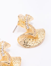 Gold Plated Cubic Zirconia Hammered Twisted Earrings - link has visual effect only