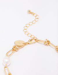 Gold Plated Pearl & Knotted Bracelet - link has visual effect only