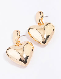 Gold Double Puffy Heart Drop Earrings - link has visual effect only