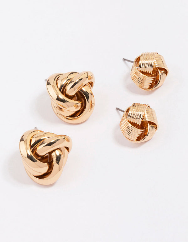 Gold Knotted Stud Earring Pack