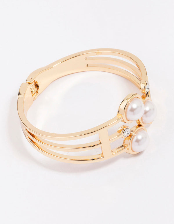 Gold Large Pearl Bangle