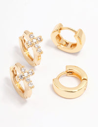 Gold Plated Cubic Zirconia Cross Mini Huggie Earring Pack - link has visual effect only