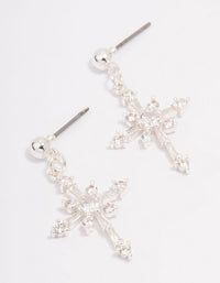 Silver Plated Cubic Zirconia Ornate Cross Drop Earrings - link has visual effect only