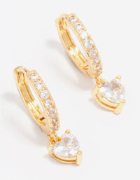 Gold Plated Cubic Zirconia Heart Huggie Earrings - link has visual effect only