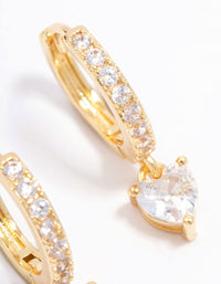 Gold Plated Cubic Zirconia Heart Huggie Earrings - link has visual effect only