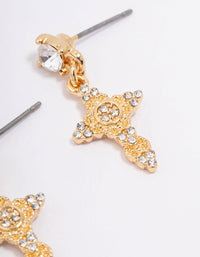 Gold Plated Diamante Cross Drop Earrings - link has visual effect only