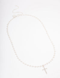 Silver Plated Diamante Cross Ball Link Pendant Necklace - link has visual effect only