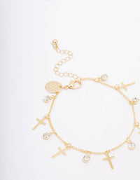 Gold Plated Diamante Cross Drop Bracelet - link has visual effect only