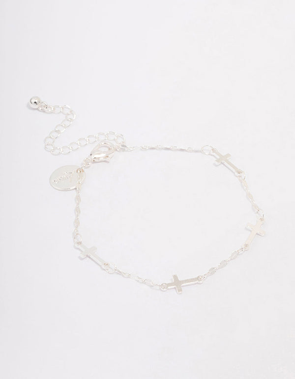 Silver Plated Station Cross Chain Bracelet