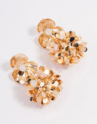 Gold Small Double Row Flower Drop Earrings - link has visual effect only