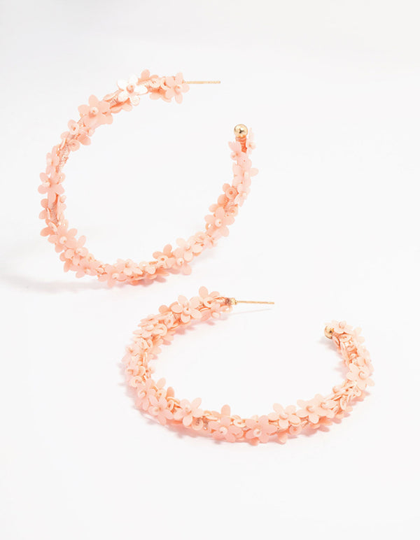 Peach Sequin Flower Hoop Earrings