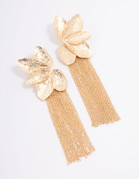 Gold Textured Flower Cup Chain Drop Earrings - link has visual effect only