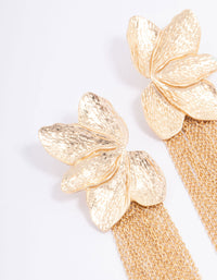 Gold Textured Flower Cup Chain Drop Earrings - link has visual effect only