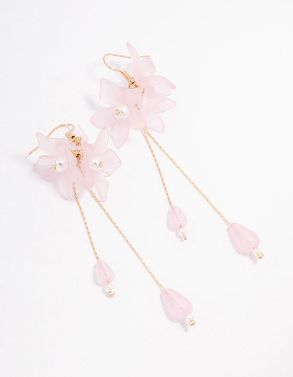 Gold Flower Petal Pearl Drop Earrings