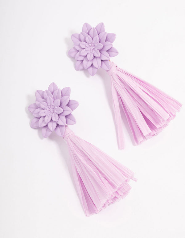 Lilac Tassel Raffia Drop Earrings