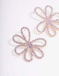 Gold & Lilac Diamante Flower Stud Earrings - link has visual effect only