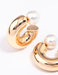 Gold Smooth Pearl C-Shaped Hoop Earrings - link has visual effect only