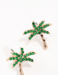 Gold & Green Palm Tree Stud Earrings - link has visual effect only