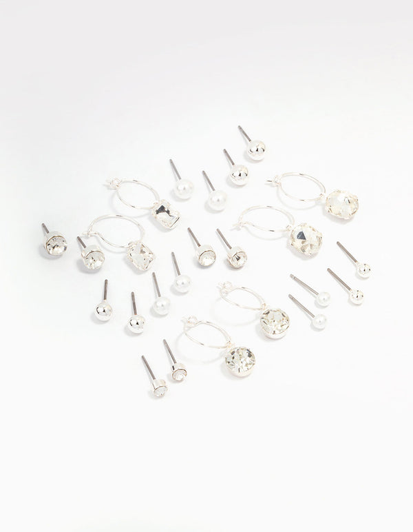 Silver Classic Stud & Hoop Earring 12-Pack