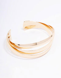 Gold Plated Chunky Twisted Wrist Cuff - link has visual effect only